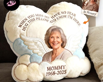 Personalized Memorial Angel Pillow, Custom Photo Remembrance Cushion, In Memory Pillow, Sympathy Gift for Loss of Mom, Bereavement Keepsake