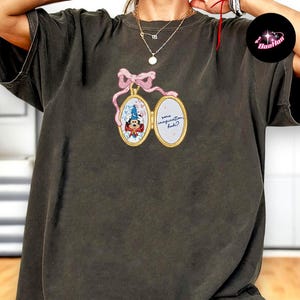 Embroidered Mickey Locket Shirt, Coquette Bow Disney Tee, Fantasy Wizard Mouse Embroidery, Vintage Pendant Disney Park, Magical Disney Trip