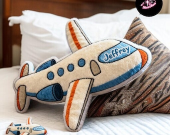 Personalized Airplane Pillow, Custom Name Plane Plush, Kids Airplane Cushion, Aviation Nursery Decor, Birthday Gift for Boys