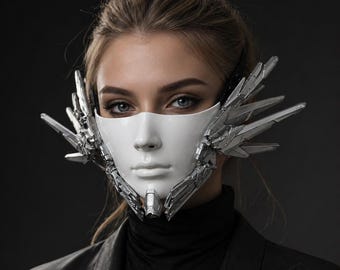 Máscara mecánica de media cara cyberpunk, máscara futurista de cosplay mecha, accesorio para disfraces de festivales de ciencia ficción, accesorio para sesiones de fotos de Halloween