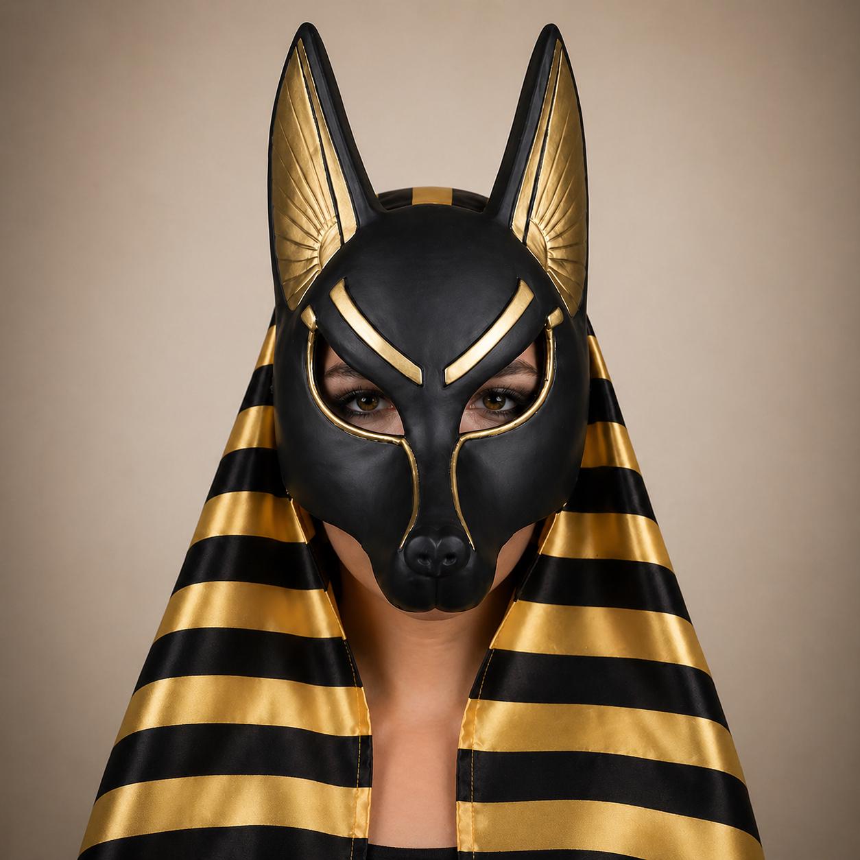 Anubis Mask and Hood Set, Egyptian Jackal Masquerade Mask, Black Gold ...
