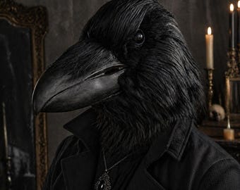 カラスのマスク、リアルなカラスのフルヘッドマスク、ゴシックバードコスチューム、ダークファンタジーハロウィンマスク、写真撮影用小道具