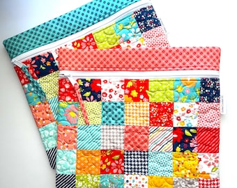 Quilted Patchwork Cross Stitch Project Bag: 13x12, Delightfully Yours Fabric, Needlework Organizer