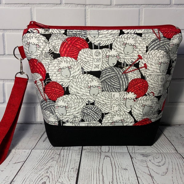 Medium Knitting Project Bag, Crochet Project Bag, Sock Project Bag, Zipper Project Bag, Yarn Bowl, Yarn Balls Sheep, Organizer Accessory