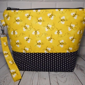 Sac à projets de taille moyenne, Sac à projets au crochet, Abeilles, Sac à projets à fermeture éclair, Sac à projets à chaussettes, Bol de laine, Organiseur de voyage