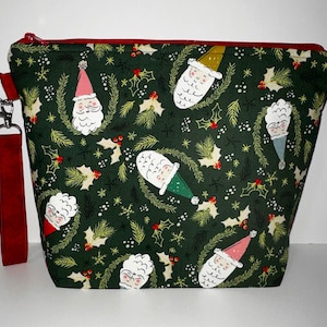 Grande bolsa para projeto de tricô, Papai Noel caprichoso de Natal, bolsa para projeto de crochê, bolsa para projeto com zíper, tigela de lã, acessório organizador de viagem