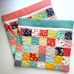 Quilted Patchwork Cross Stitch Project Bag: 13x12, Delightfully Yours Fabric, Needlework Organizer