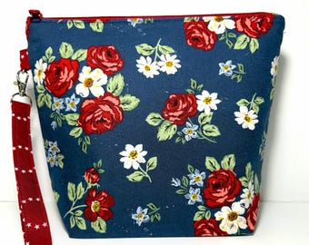 Patriotic Sock Knitting Project Bag: Independence Fabric with Detachable Strap