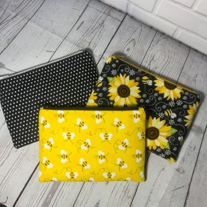 Strickmittel-Beutel, Reißverschluss-Geldbeutel, Sonnenblumen-Bienen-Punkte, Baumwoll-Handwerk-Beutel, kleine Make-up-Tasche, Geldbörse Organizer, Reißverschluss-Gutscheinhalter