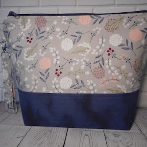 Bolsa para Projetos de Tricô, Bolsa para Projetos de Crochê, Bolsa para Projetos Grande, Bolsa para Projetos com Zíper, Tigela de Lã, Cinza com Tema Natureza, Acessório Organizador de Viagem