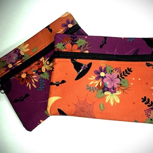 Bolsa pequeña para proyectos, temática de Halloween, pequeña bruja, punto de cruz, patchwork de papel inglés, bolsa de algodón para manualidades, bolsa para accesorios