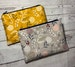 Knitting Notions Pouch, Zipper Coin Purse, Craft Pouch, Small Makeup Bag, Mustard or Gray Woodland Floral, Purse Organizer, Coupon Keeper 