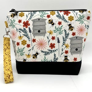 Medium Knitting Project Bag, Crochet Project Bag, Bees Hives Floral, Zipper Project Bag, Sock Project Bag, Yarn Bowl, Organizer Accessory