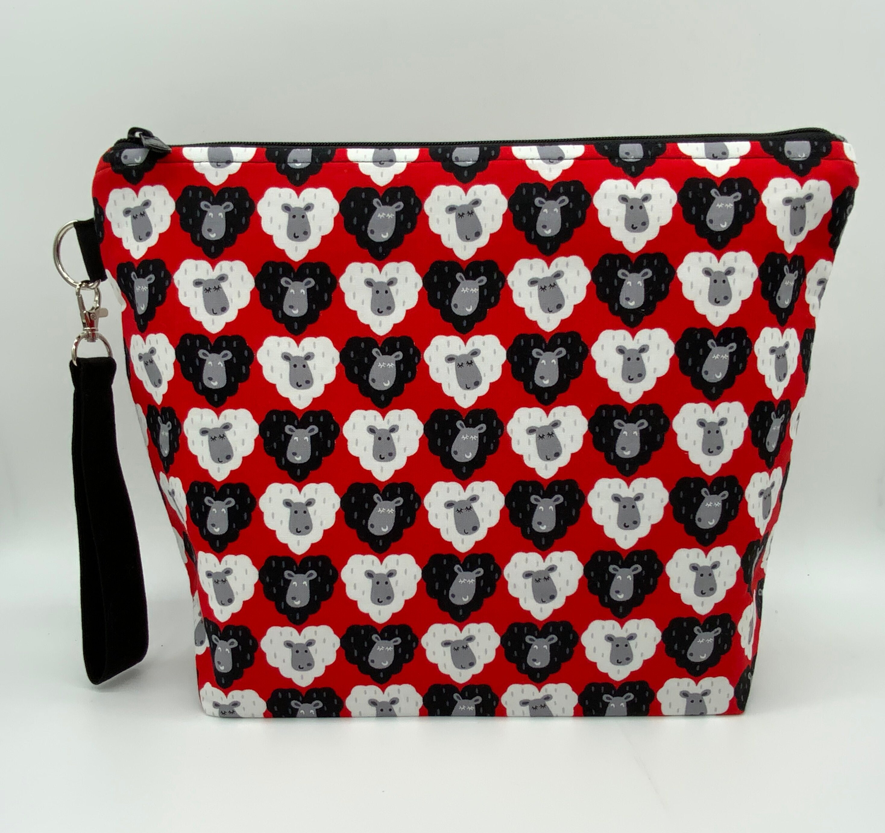 Travel Organizer Accessory Large Project Bag Hearts Sheep Faces Crochet Project Bag Yarn Bowl Knitting Project Bag Zipper Project Bag Travel Organizer Accessory Large Project Bag Hearts Sheep Faces Crochet Project Bag Yarn Bowl Knitting Project Bag Zipper Project Bag
