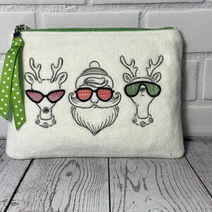 Bolsa de fieltro de lana bordada, bolsa de monedas con cremallera navideña, bolsa de maquillaje pequeña, bolsa de artículos de mercería, accesorio organizador de carteras, porta cupones