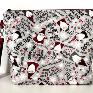Bolsa grande para projetos de tricô, gnomo de Natal para as festas, bolsa para projetos de crochê, bolsa com zíper para projetos, tigela para fios, acessório organizador de viagem