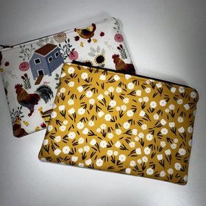 Bolsa para artículos de punto, monedero con cremallera, bolsa para manualidades, bolsa pequeña para maquillaje, diseño de pollos o flores de granja, organizador de bolsos de algodón, porta cupones