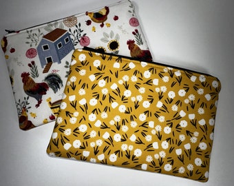 Floral Cotton Zipper Pouch: Knitting Notions, Makeup Bag