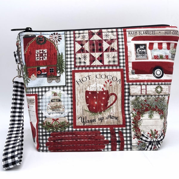 Christmas Medium Zipper Knitting Project Bag, Holiday Theme, Sock Project Bag, Crochet Project Bag, Yarn Bowl, Travel Organizer Accessory
