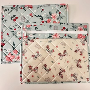 Vinyl Front Cross Stitch Project Bag, 14 x 12, Quilted Project Bag, Berry Market, Mint Green, Needlework Organizer Storage