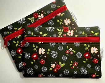 Winter Floral Notion Pouch: Glisten Fabric Accessory Bag