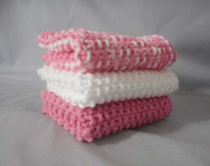 Handmade Knitted Dish Cloth Set of Three Knitted Washcloth Etsy
