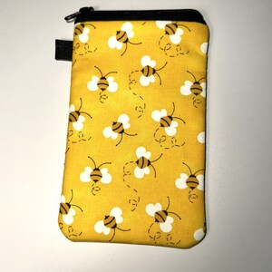 Sunglass Case, Padded Eyeglass Pouch, Cotton Zipper Eyewear Protective Sleeve, Soft Sunglass Cover, Bees Sunflowers Pouch Charm Bees