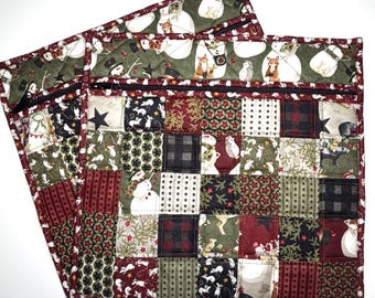 Patchwork Quilted Cross Stitch Project Bag: Woodland Christmas, Needlework Organizer