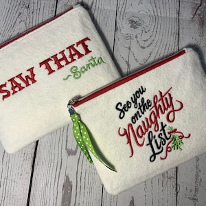 Pochette en feutre de laine brodé, Pochette de Noël à fermeture éclair, Petite trousse de maquillage, Pochette de mercerie, Organiseur de sac à main, Bon de réduction