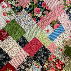 Farmhouse Rose Patchwork Quilt: Cotton Sofa Blanket (61x61 inches)