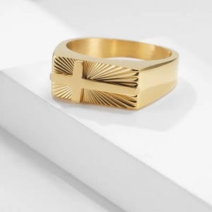 Men’s Cross Ring Stainless Steel | Christian Religious Signet Ring | Gothic Hip Hop Style | Gold Silver Black | Faith Jewelry Gift