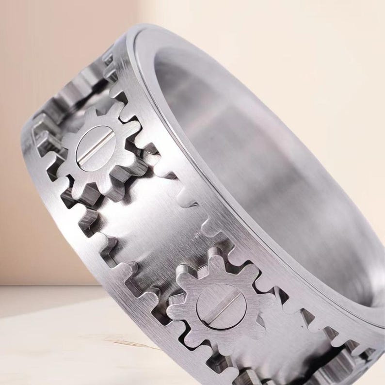 Gear Spinner Ring for Men, Titanium Steel Fidget Ring, Steampunk Gear Ring, Mechanical Spinner Band, Engineer Gift, Industrial Jewelry image 6
