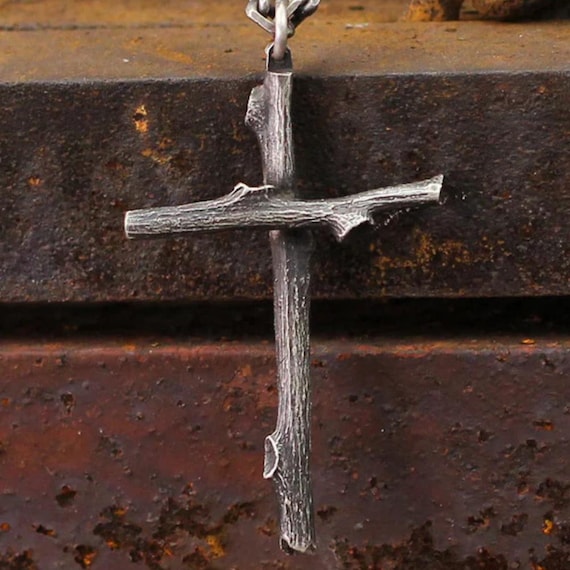 Rustic Wooden Cross Pendant – Silver Plated Copper Charm, Handmade Faith Necklace, Unisex Religious Jewelry, Christian Gift for Him Her
