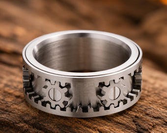 Zahnrad Spinner Band für Männer, Titan Stahl Fidget Ring, Steampunk Zahnrad Ring, Mechanisches Band, Spinner Band, Ingenieur Geschenk, Industrie Schmuck
