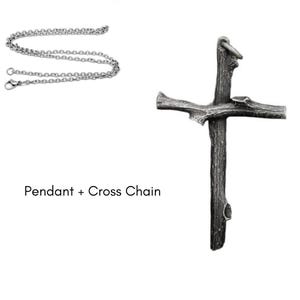 Rustic Wooden Cross Pendant – Silver Plated Copper Charm, Handmade Faith Necklace, Unisex Religious Jewelry, Christian Gift for Him Her Pendant+Cross Chain