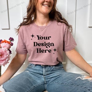 Orchid Bella Canvas 3001 Mockup, Orchid T-shirt Mockup, Model Shirt Mock, Simple Shirt, BC Mockup TShirt, Trendy Boho Mockup, Natural Light