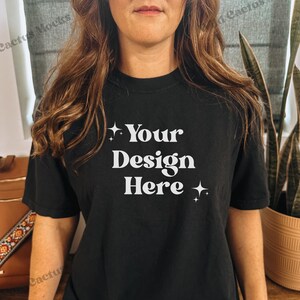 Comfort Colors 1717 Black Shirt, C1717 Mockup, Trendy Boho Black Oversized Mock, Black Comfort Colors Tshirt Mockup, POD Comfort Colors 1717