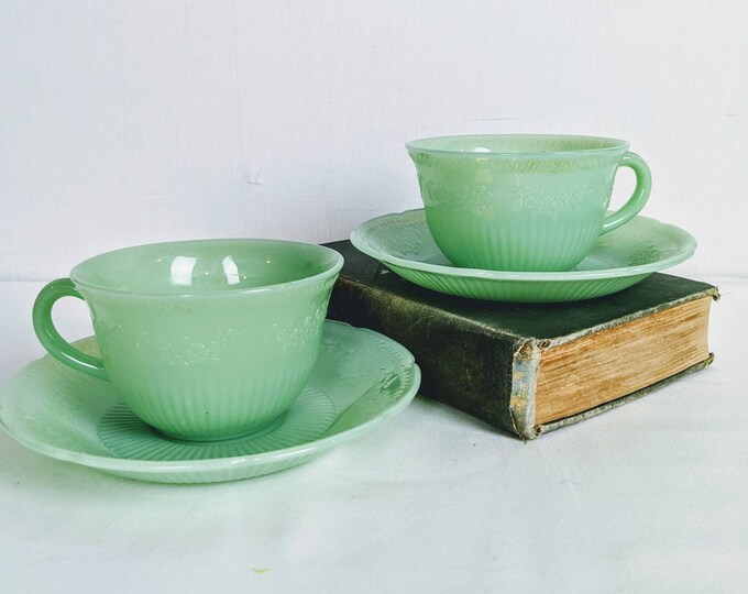 Vintage Jadeite Cup and Saucer Pair by Anchor Hocking Alice Etsy
