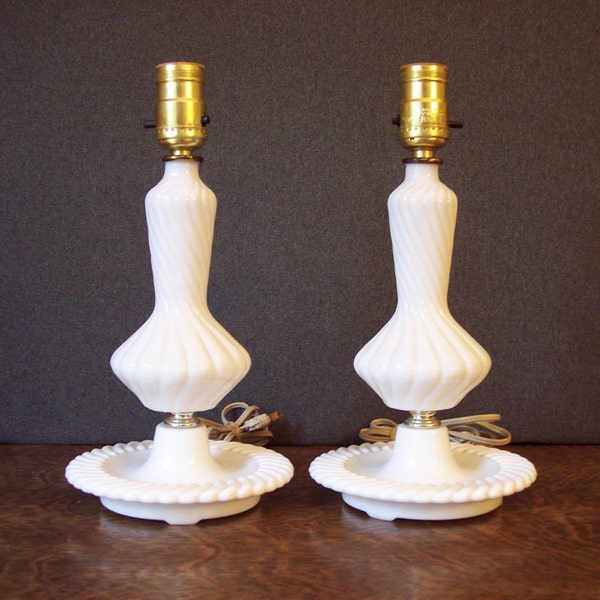 Vintage Mid Century Pair of Milk Glass Lamps