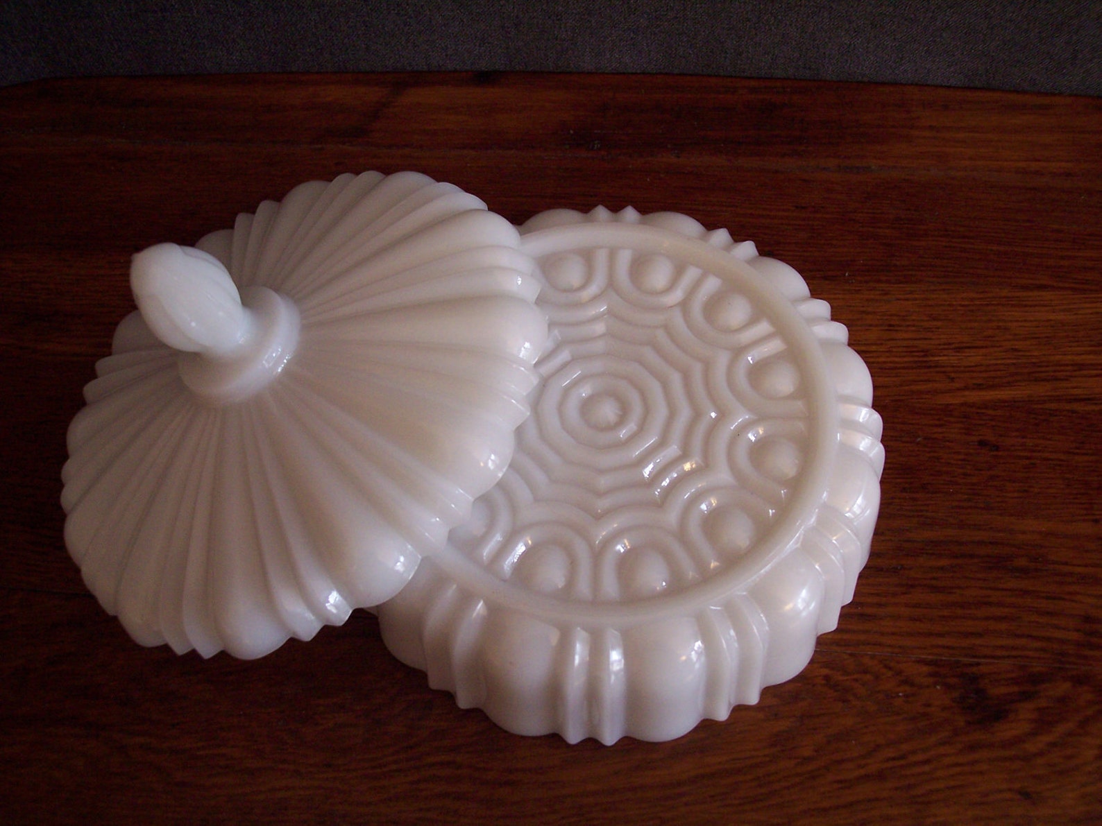 Milk Glass Covered Round Candy Dish Etsy