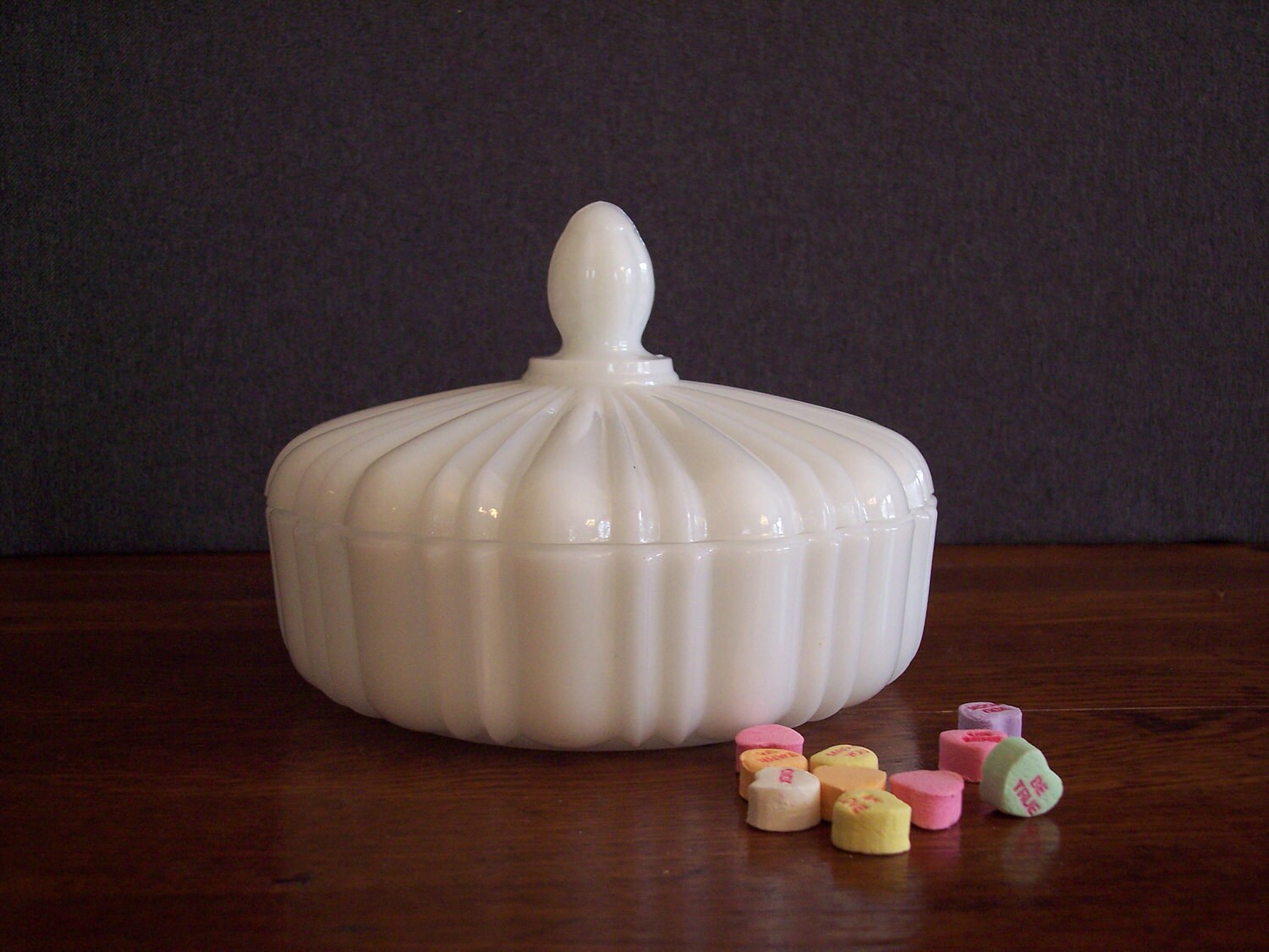 Milk Glass Covered Round Candy Dish Etsy
