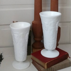 Vintage Milk Glass Pair of Tall Vases by Indiana Glass Colony Harvest