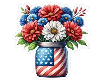 Patriotic Flower Kiss-Cut Stickers, Red White Blue Flower Stickers for Laptop, Journal, Gift, Home Decor, 4th of July