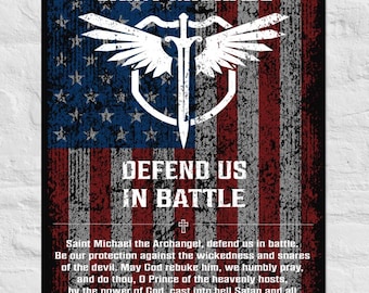 Saint Michael the Archangel Prayer Poster Patriotic Christian Wall Art | Defend Us in Battle | Catholic Gift | Christian Protection Print