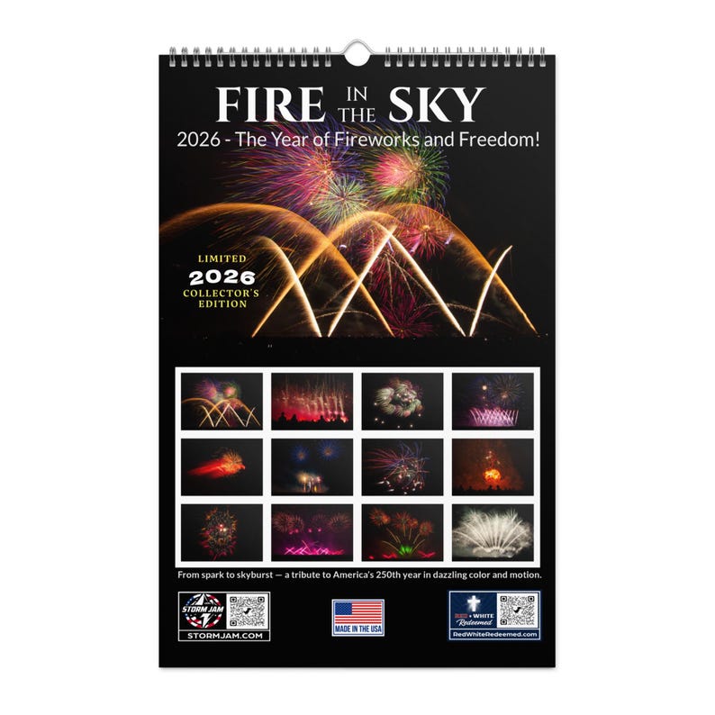 2026 Fireworks Photography Wall Calendar - Fire In The Sky | Professional Fireworks Art | USA Pyrotechnics Display Calendar | America 250