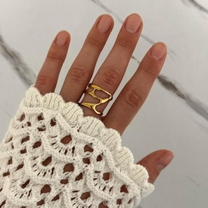 Bague tendance en or, coupe ajustable, style vintage, plaqué or, acier inoxydable, imperméable, résistant à la ternissure, minimaliste, bijoux, cadeau pour elle