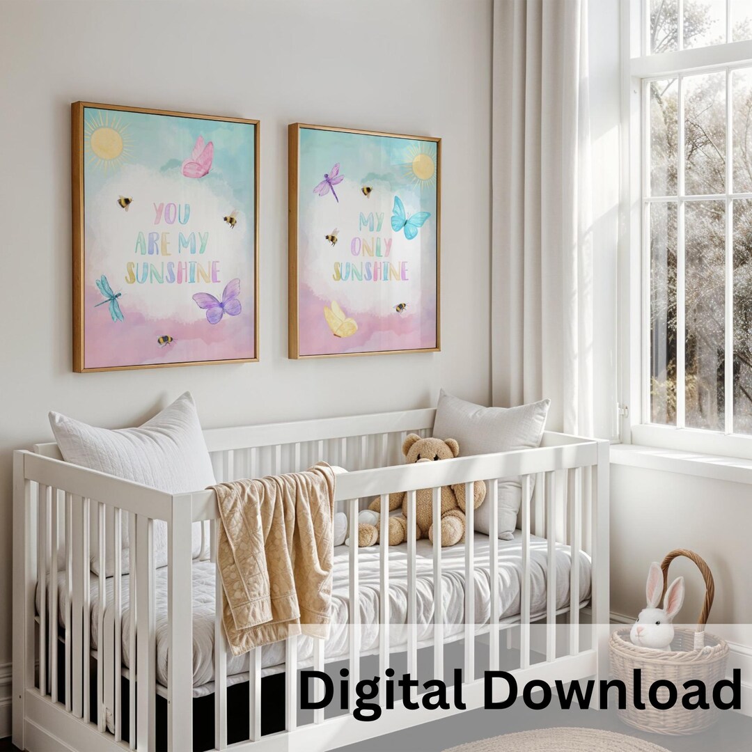 You Are My Sunshine Nursery Print Set: Pastel Rainbow, Butterfly Art - Etsy