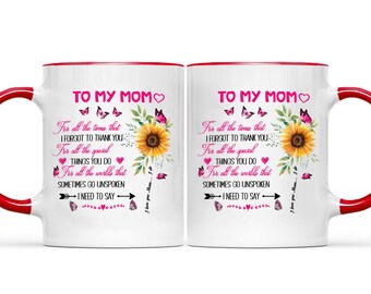 Mom Sunflower Butterfly Mug, Mother’s Day Gift, Floral Thank You Cup