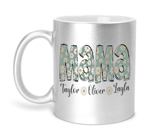 Personalized Mama Daisy Mug, Custom Name Mom Mug, Floral Mama Coffee Mug, Cute Daisy Font Mug, Mother’s Day Gift for Mom, Custom Kids Names