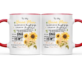 Bonus Mom Sunflower Mug, Step Mom Gift, Thank You Heart Cup